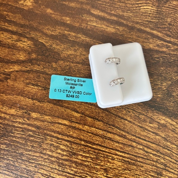 Sterling Silver & Moissanite Diamond Hoop Earrings - Picture 3 of 7